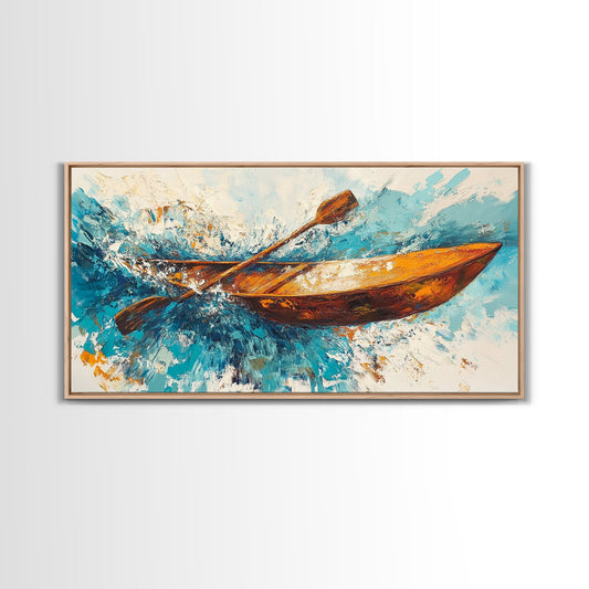 Nautical painting, boat painting, framed canvas print, extra wide art, seascape painting, rustic wall art, coastal wall art, ocean waves