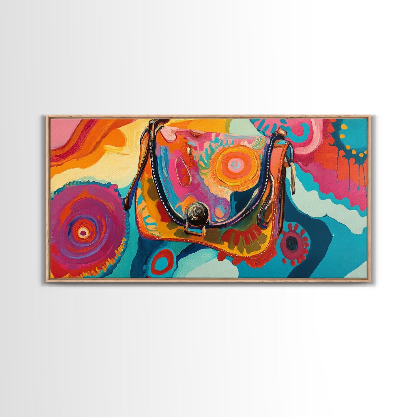 Abstract Handbag Art, boho art, pink abstract art, whimsical art, extra wide art, horizontal wall art, Canvas Print