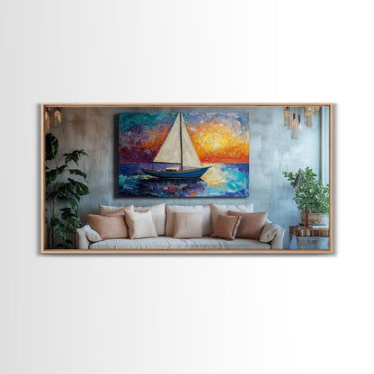Sunset Sailboat Painting, sailboat painting, nautical painting, coastal decor, above bed wall art, seascape painting, Canvas Print