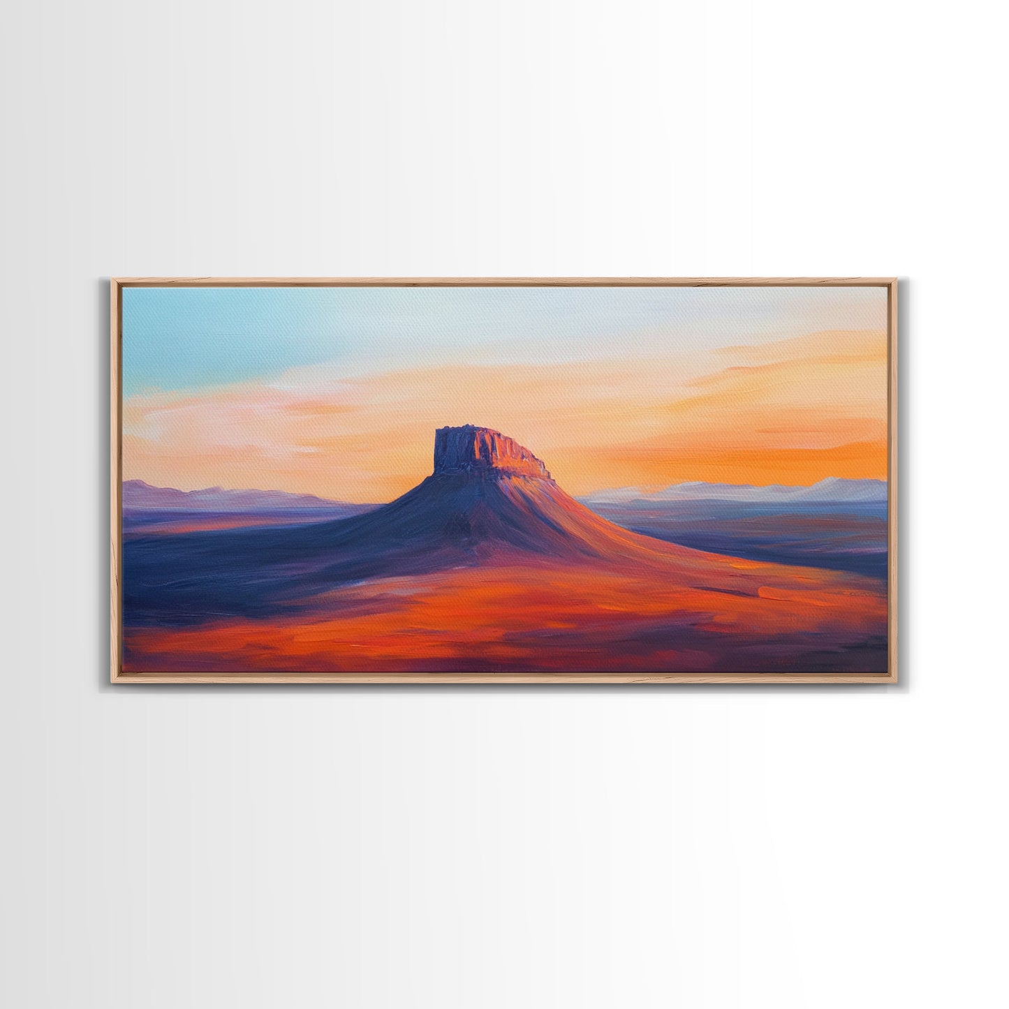 Southwest Landscape, Mountain Painting, Rustic Decor, Framed Canvas Print, Desert Sunset Art, Joshua Tree Art, Earthy Tones Art