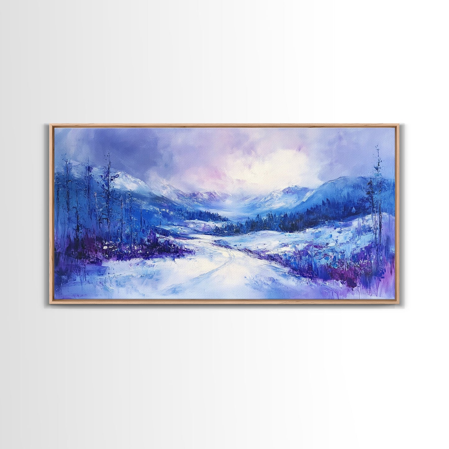 Snowy Mountain Art, Winter Landscape, Framed Canvas Print, Above Couch Art, Panoramic Painting, Mountain Painting