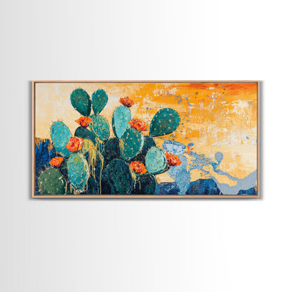 Kaktusgemälde, Agavengemälde, Wandkunst im Südwest-Stil, rustikale Dekoration, gerahmter Leinwanddruck, Wüstengemälde, extra breites Kunstwerk, Boho-Kunst