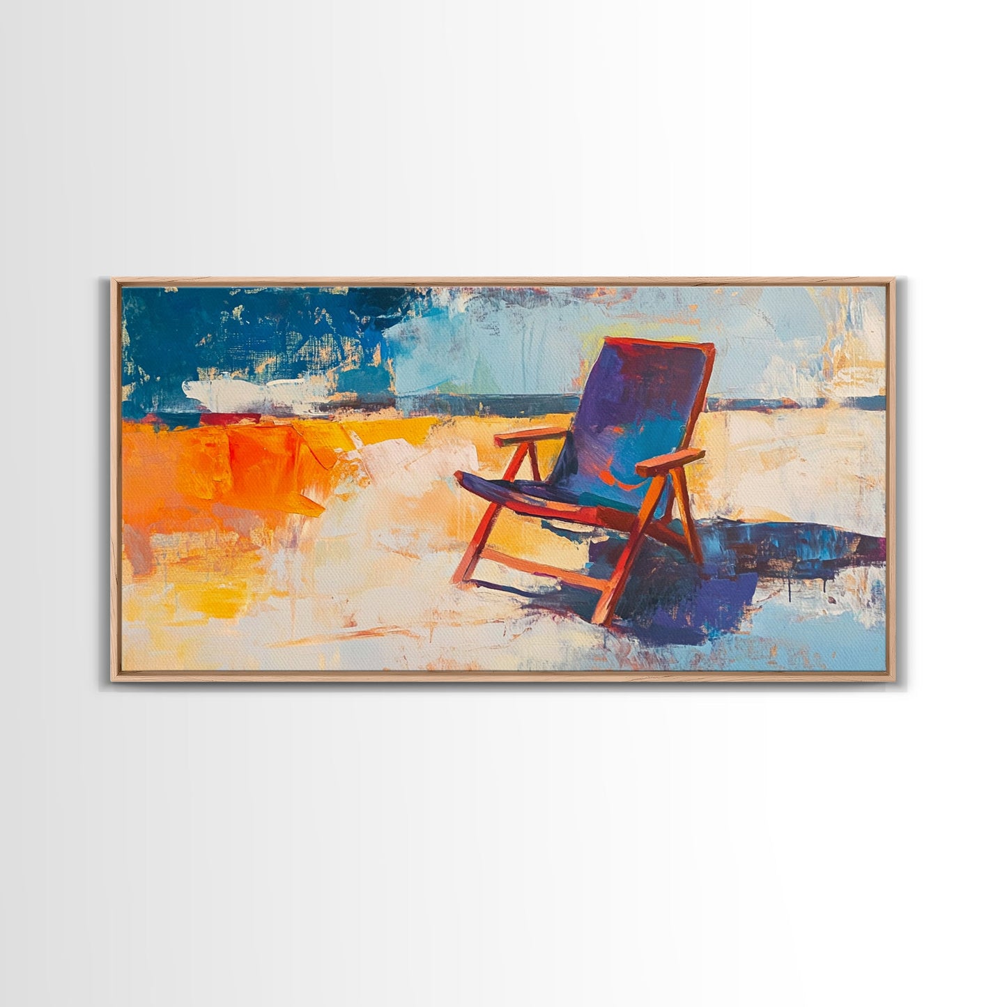 Beach Chair Art, coastal decor, surf wall art, framed canvas print, blue and green wall art, whimsical art, tropical painting