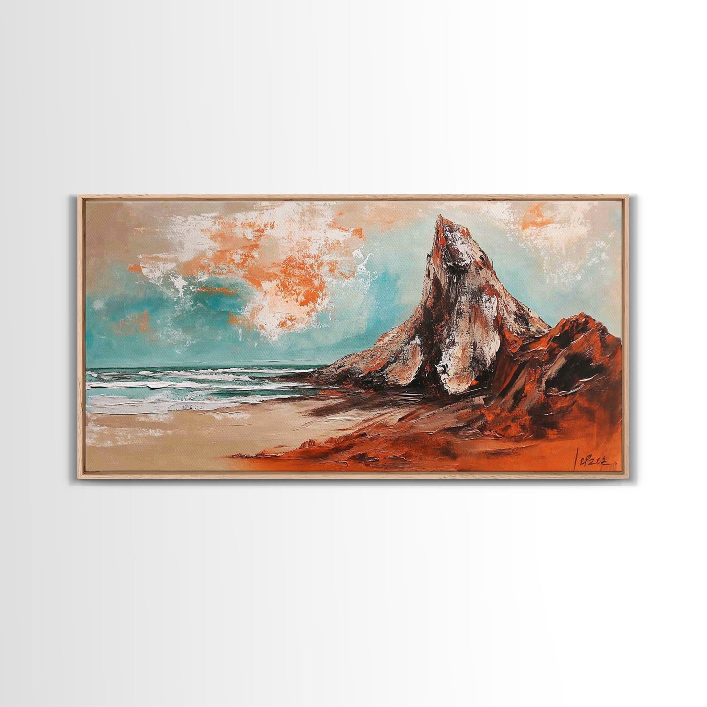 Desert Mountain, Canvas Print, rustic art, landscape painting, extra wide painting, panoramic wall art, above sofa art