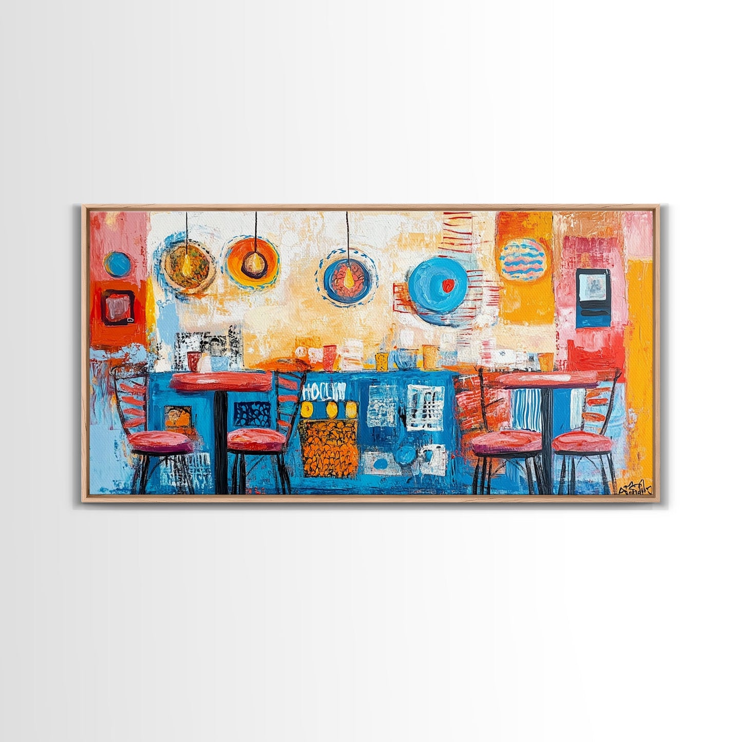 Cafe painting, espresso martini wall art, coffee wall art, food review kitchen art, warm cozy vibes, rustic decor, framed canvas print, boho art