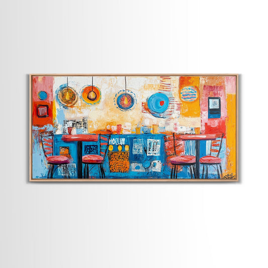 Cafe painting, espresso martini wall art, coffee wall art, food review kitchen art, warm cozy vibes, rustic decor, framed canvas print, boho art