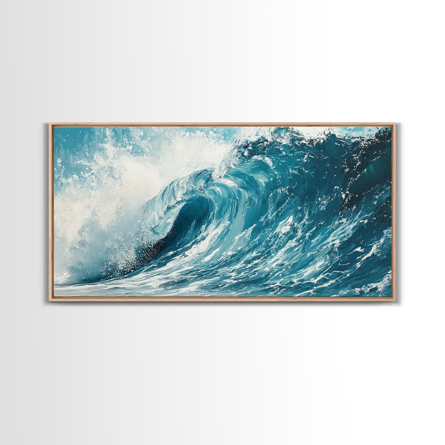 Meereswellenkunst, Seestückmalerei, Küstendekoration, Nautische Wandkunst, Geschenkidee für Strandhäuser, Blau-grüne Wandkunst, Gerahmter Leinwanddruck