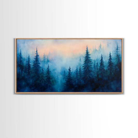 Forest Mist Painting, Pine Tree Art, Nature Wall Art, Smoky Mountain Art, Moody Art, Cottagecore Decor, Wabi Sabi Art, Framed Canvas Print