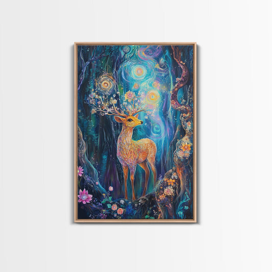 Mystical Deer, Enchanted Forest, Fantasy Animal Art, Whimsical Art, Cottagecore Wall Art, Above Sofa Art, Canvas Print, Gift Idea