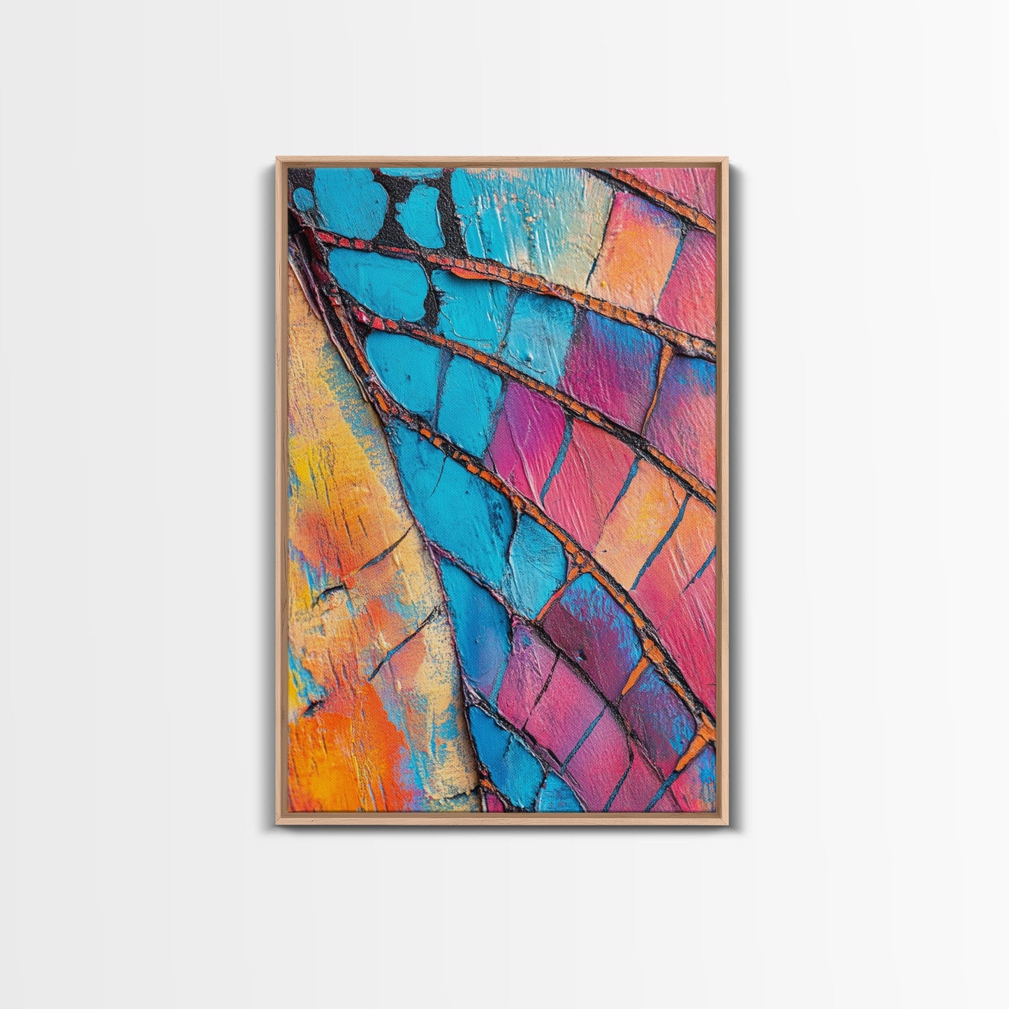 Abstract texture, pink abstract art, teal wall art, mosaic wall art, framed canvas print, geometric wall art, colorful home decor