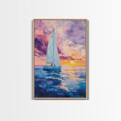 Sailboat Painting, Ocean Sunset Art, Nautical Wall Art, Coastal Landscape, Romantic Seascape, Living Room Art, Canvas Print