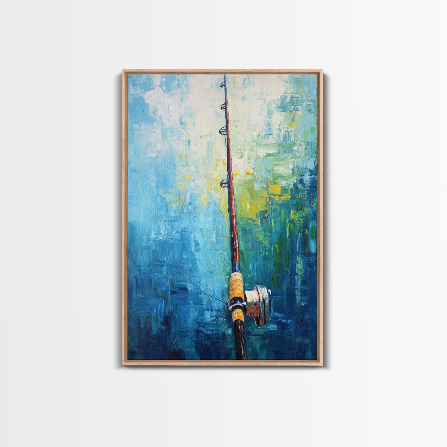Fishing Rod Painting, Fly Fishing Art, Nautical Wall Art, Outdoor Enthusiast Decor, Rustic Cabin Art, Framed Canvas Print