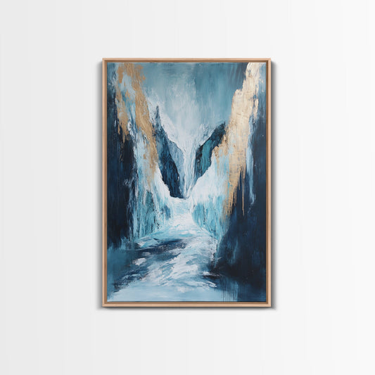 Abstract Glacier, wabi sabi art, zen wall art, blue and green wall art, minimalist art, Framed Canvas Print