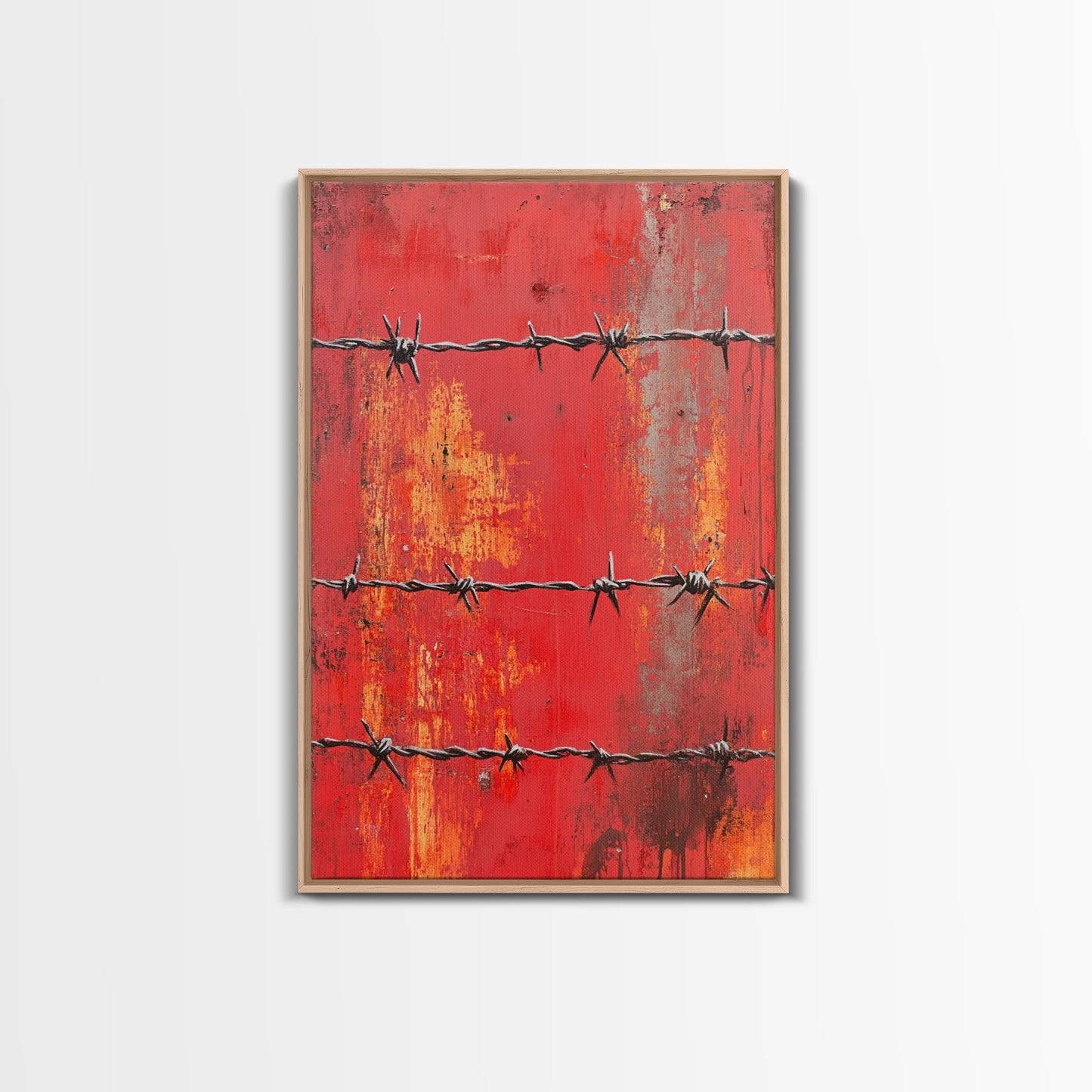 Barbed Wire, Chicano Art, Industrial Wall Art, Rustic Decor, Moody Art, Red Abstract Art, Framed Canvas Print, Gift Idea