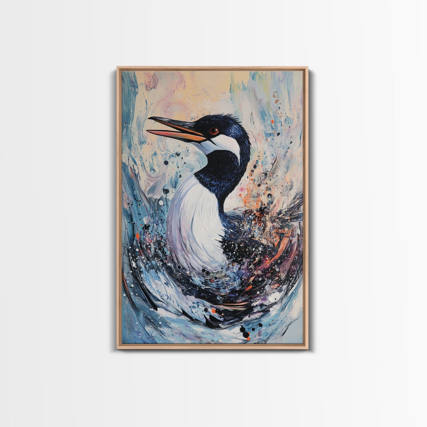 Abstract Loon, bird art, teal wall art, moody art, coastal decor, nautical painting, gift idea for her, Canvas Print, living room art