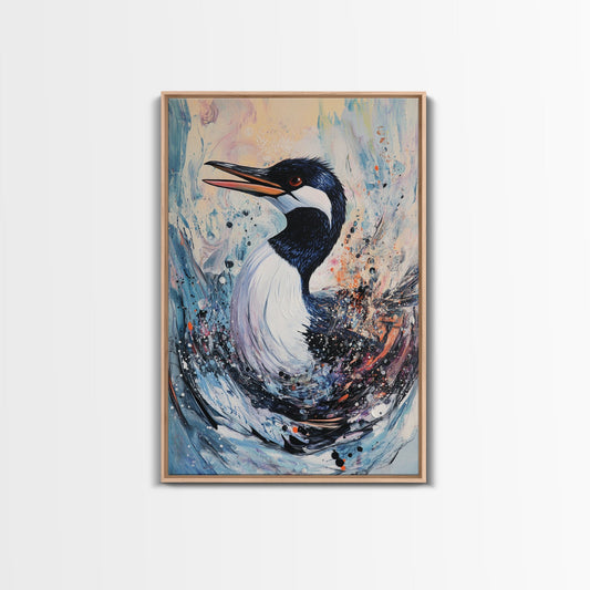 Abstract Loon, bird art, teal wall art, moody art, coastal decor, nautical painting, gift idea for her, Canvas Print, living room art