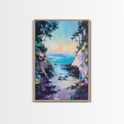 Coastal Cove, seascape painting, coastal decor, nautical wall art, blue and green wall art, framed canvas print, guest room art