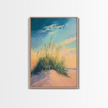 Beach Dune Painting, Coastal Landscape Art, Nautical Wall Art, Nature Wall Decor, Wabi Sabi Art, Framed Canvas Print, Bedroom Wall Art