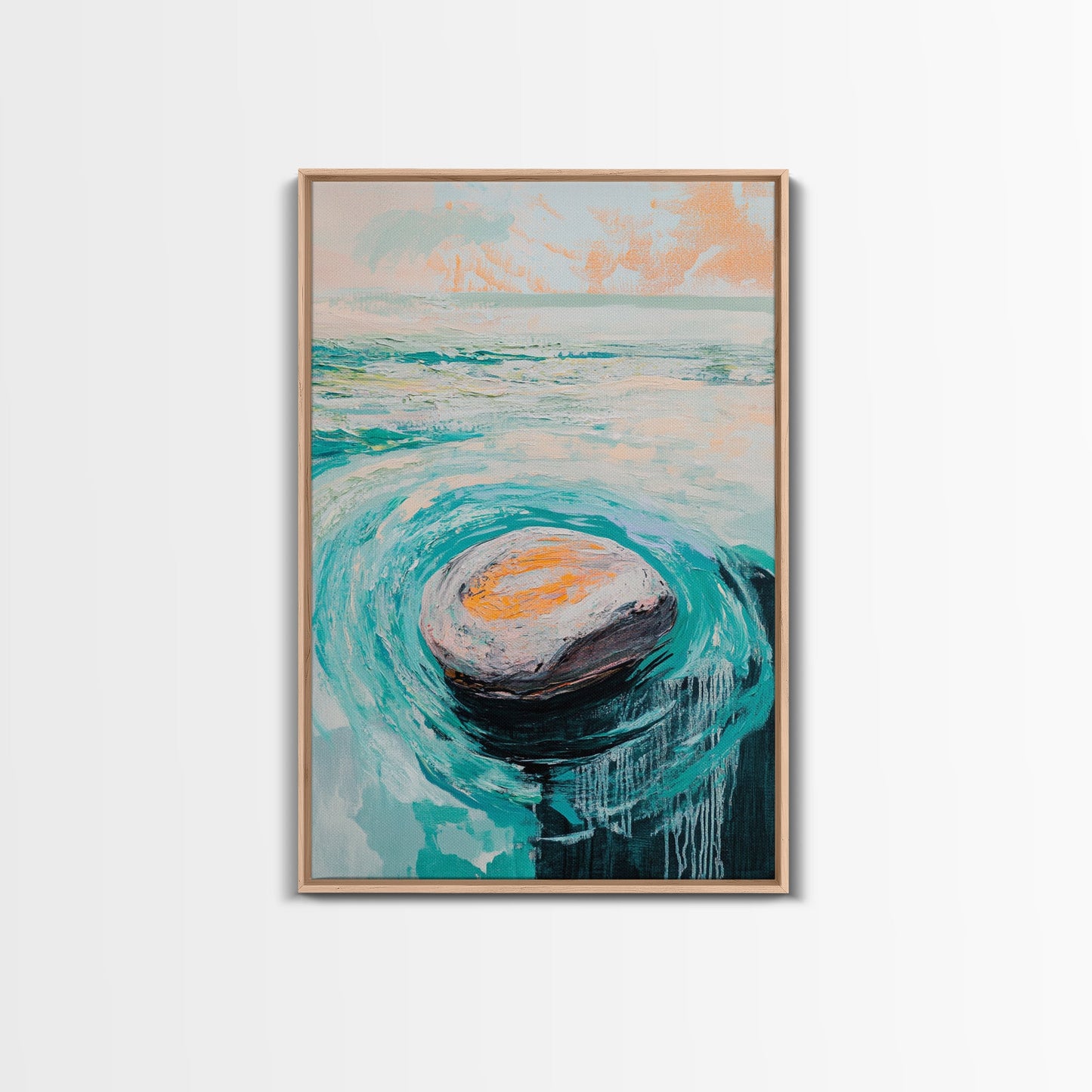 Ocean Rock Waves Canvas Print Coastal Wall Art, Beach House Decor, Abstract Seascape Painting, Nautical Art, Modern Minimalist Art