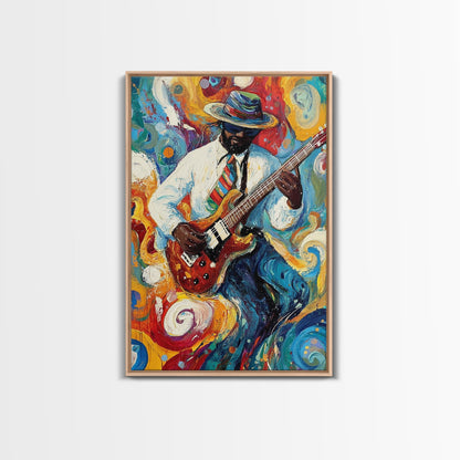 Abstract Jazz Musician Framed Canvas Print, Colorful Jazz Art, Music Wall Art, Living Room Art, Vibrant Musician Painting, Eclectic Art