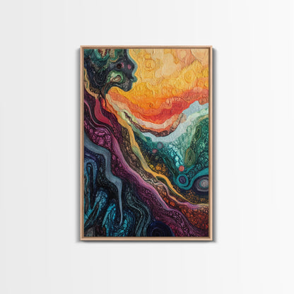 Psychedelic Abstract Texture Framed Canvas Print, Surreal Art, Vibrant Wall Art, Modern Abstract Painting, Unique Artwork, Office Decor