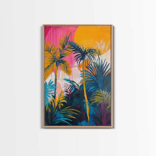 Tropical Palm Art Canvas Print Vibrant Jungle Painting Boho Wall Decor Exotic Nature Artwork Colorful Modern Home Aesthetic Eclectic Decor