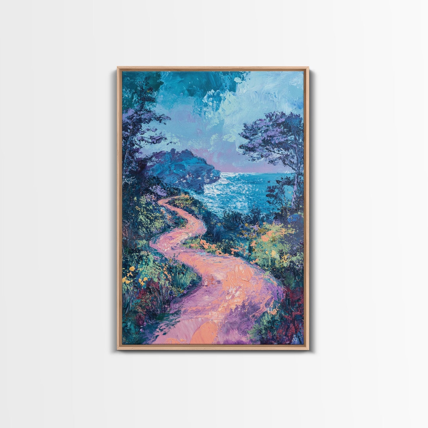 Twilight Coastal Path Canvas Print Impressionist Seascape Wall Art, Romantic Sunset Painting, Beach House Decor, Ocean Artwork