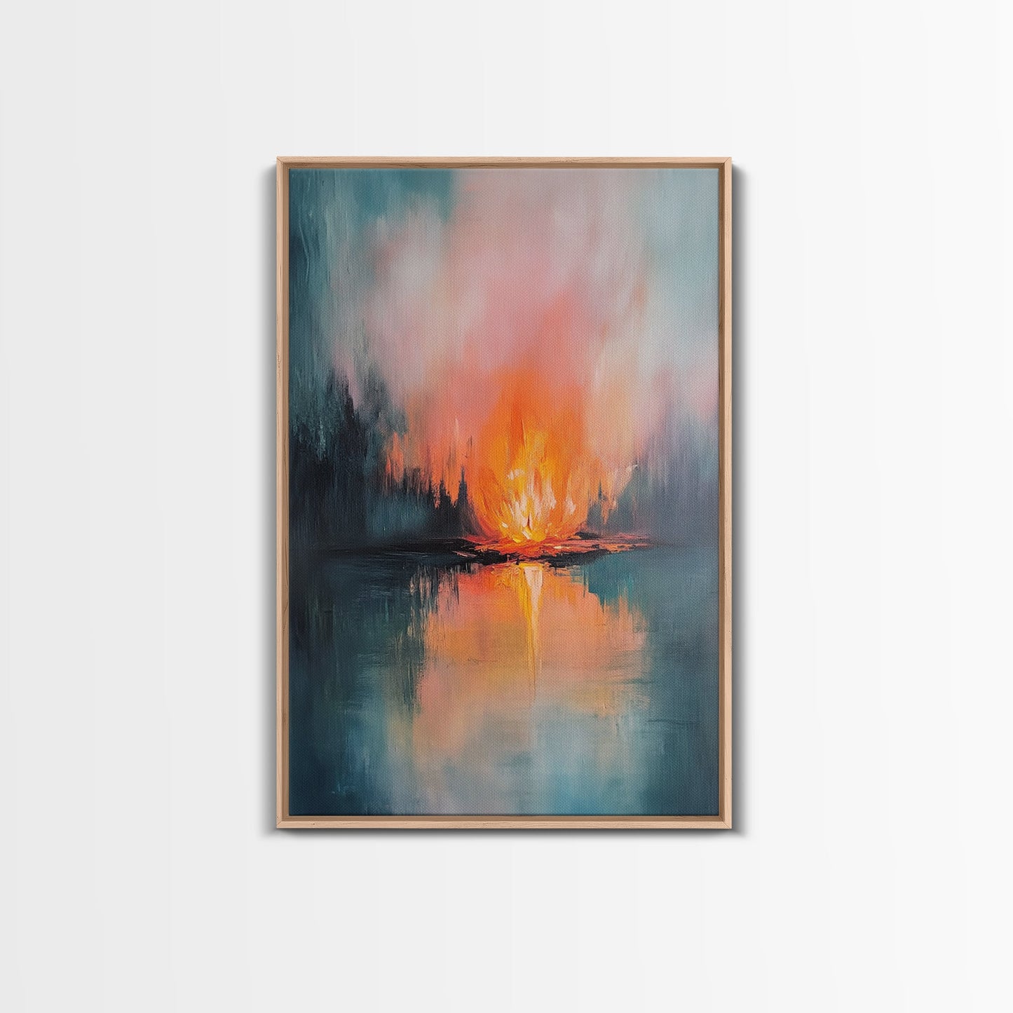 Reflective Fire, Moody Art, Dark Romance Painting, Fire Reflection Painting, Rustic Wall Art, Above Bed Art, Canvas Print