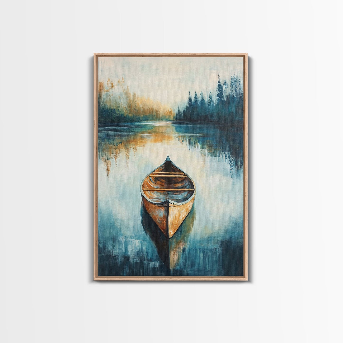 Still Water Canoe, Lake Tahoe Art, Nautical Painting, Rustic Wall Art, Moody Art, Extra Wide Art, Above Couch Art, Canvas Print