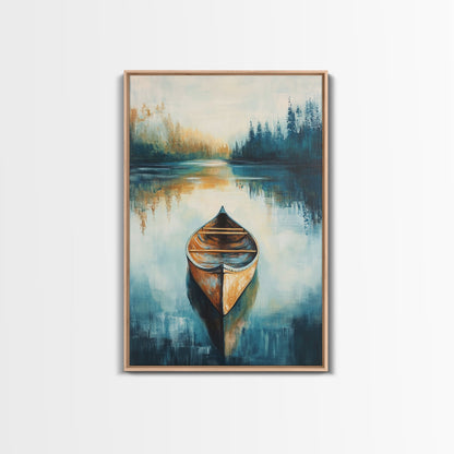 Still Water Canoe, Lake Tahoe Art, Nautical Painting, Rustic Wall Art, Moody Art, Extra Wide Art, Above Couch Art, Canvas Print