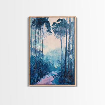 Misty Forest, moody art, birch tree art, pine tree art, landscape painting, gift idea for her, Framed Canvas Print, bedroom art