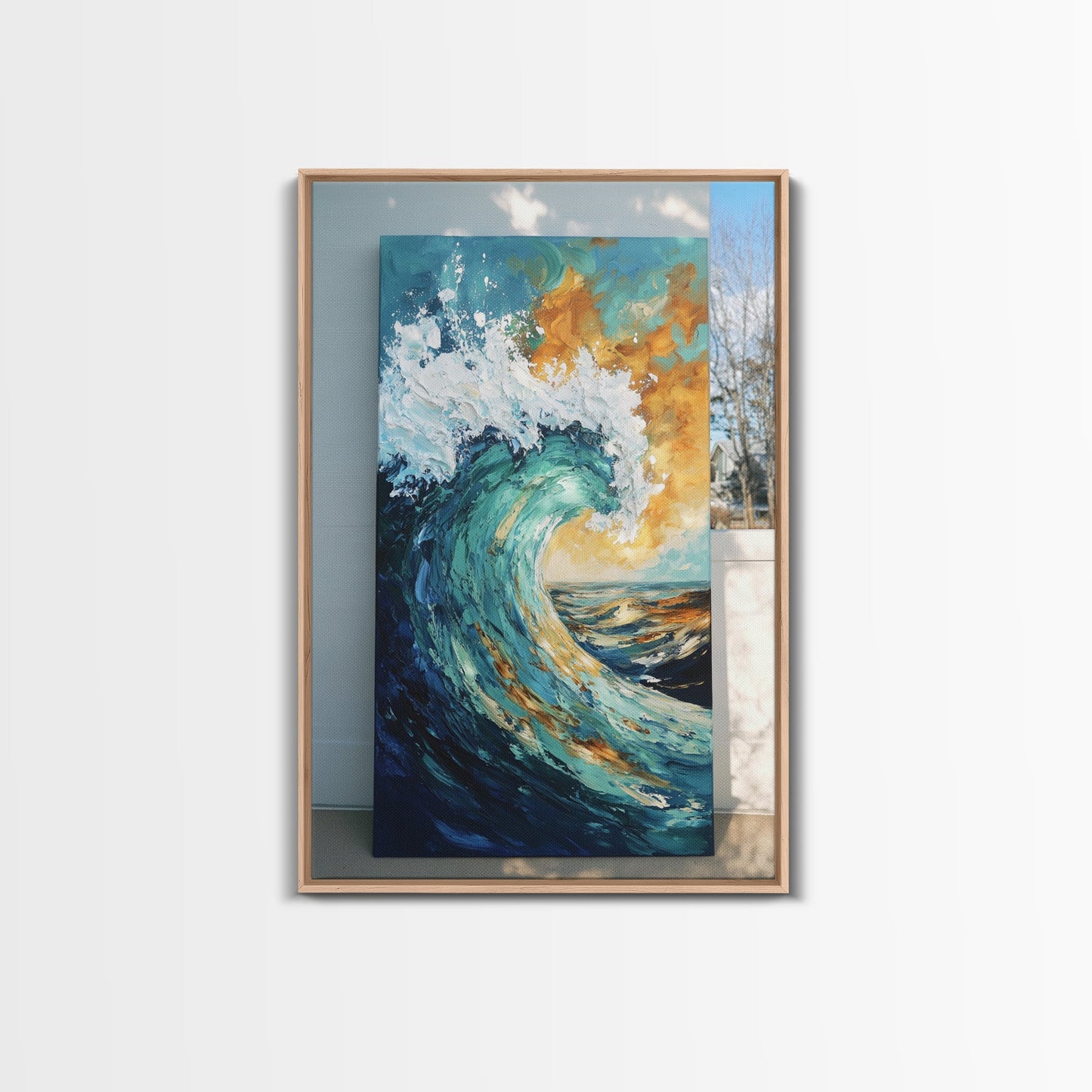 wave painting, coastal decor, framed canvas print, ocean painting, surf wall art, nautical wall art, seascape painting, gift idea