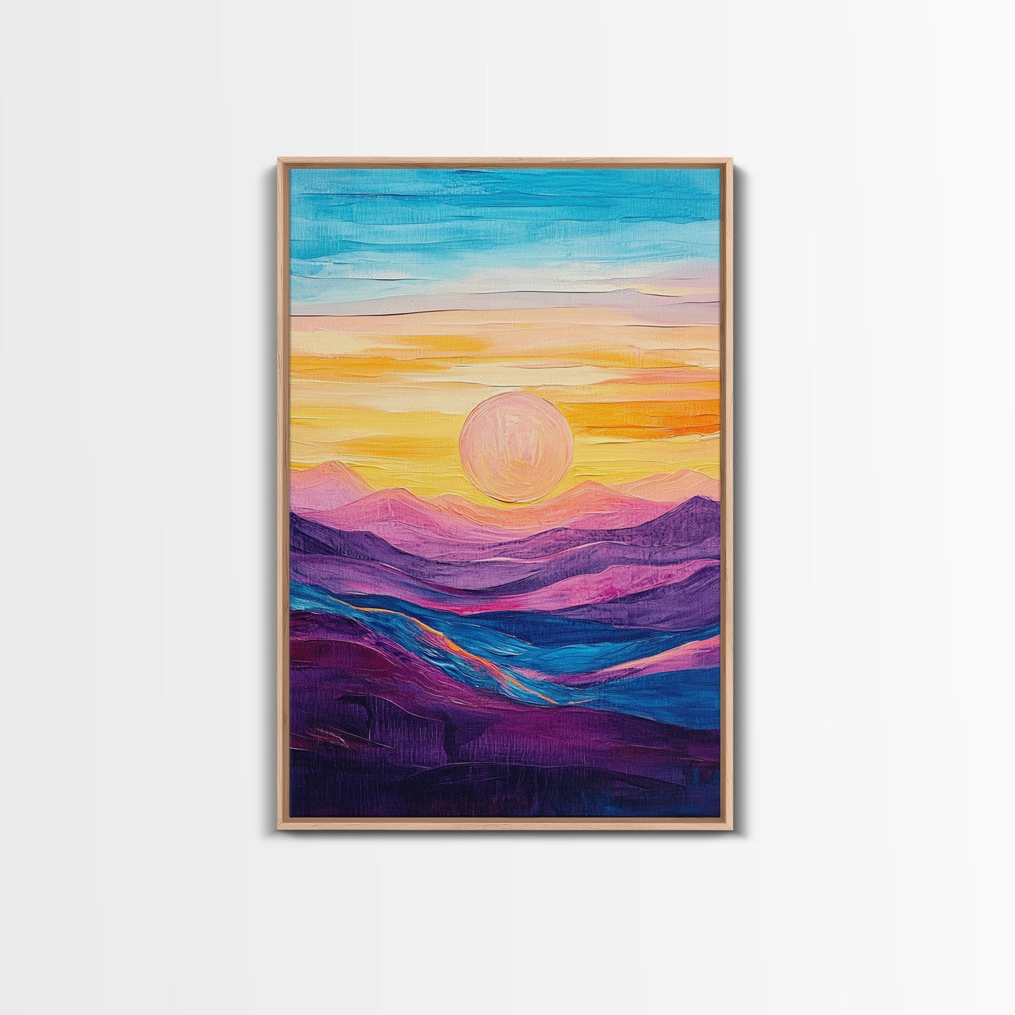 Sunset Horizon, Mountain Painting, Pink Orange Wall Art, Abstract Landscape Art, Canvas Print, Above Sofa Art, Bedroom Art
