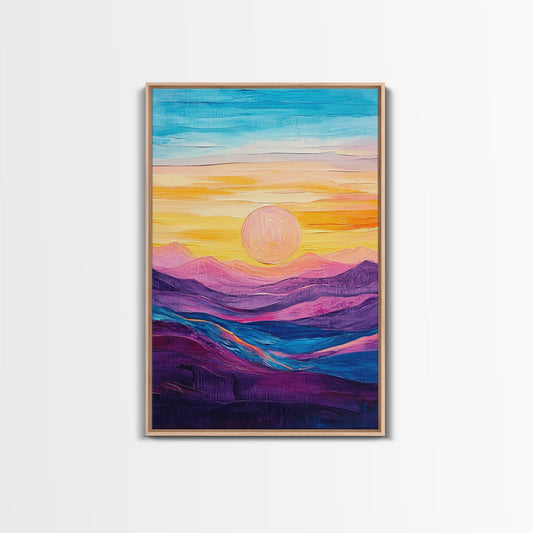 Sunset Horizon, Mountain Painting, Pink Orange Wall Art, Abstract Landscape Art, Canvas Print, Above Sofa Art, Bedroom Art