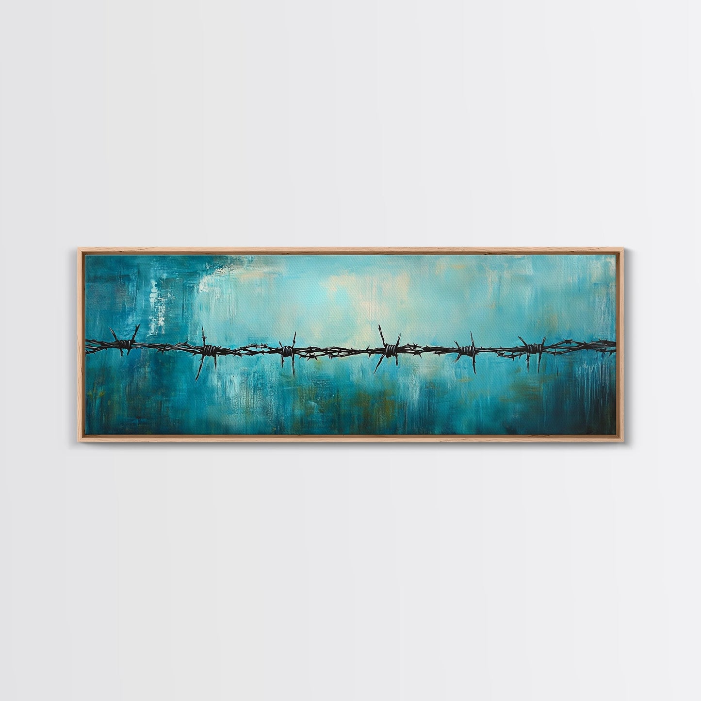 Barbed Wire Minimalist Painting, Blue and Black Modern Wall Art, Industrial Urban Aesthetic, Bold Statement Office, Canvas Print