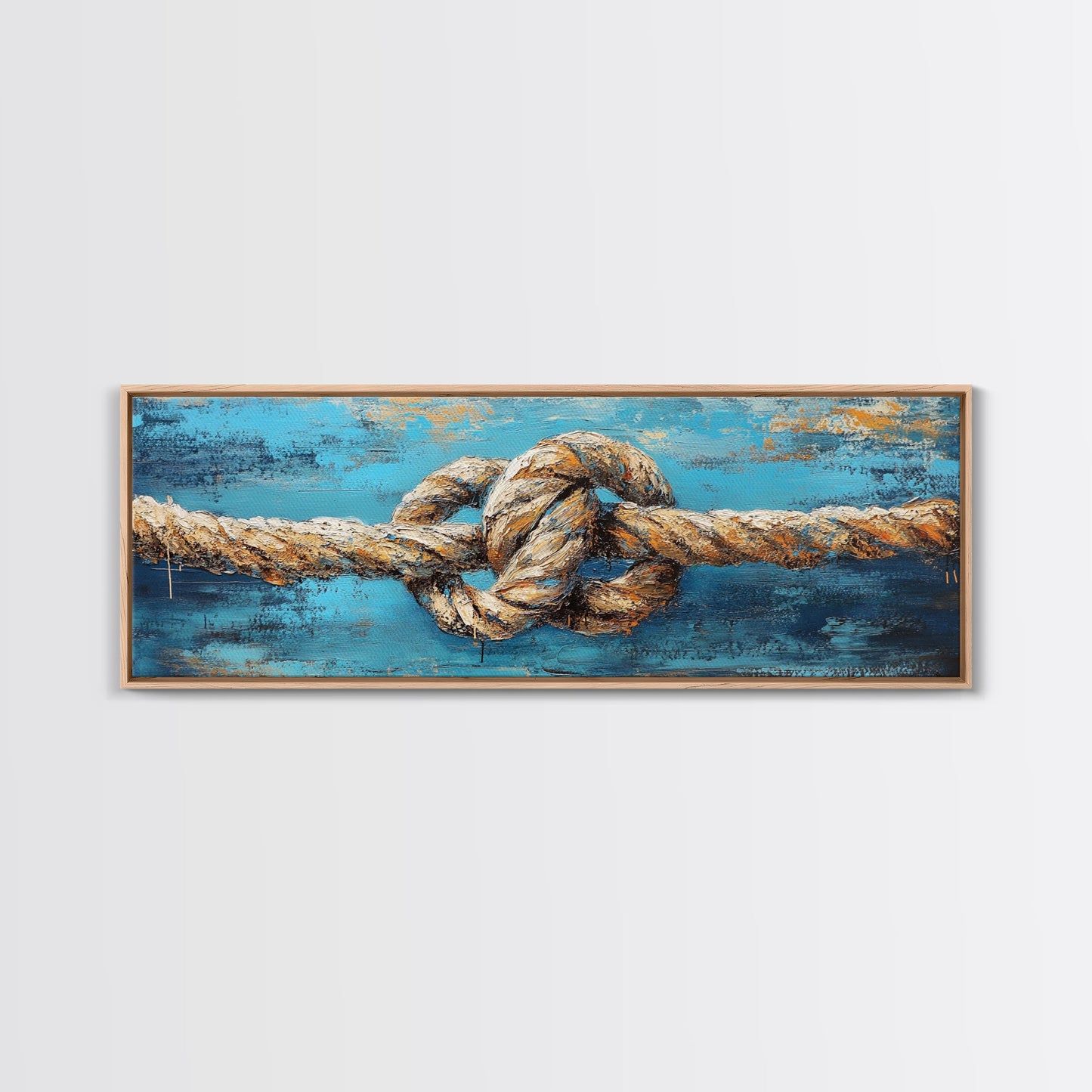 Nautical Rope Knot Framed Canvas Print Coastal Wall Art Rustic Beach House Decor Large Wall Art Nautical Art Living Room Decor