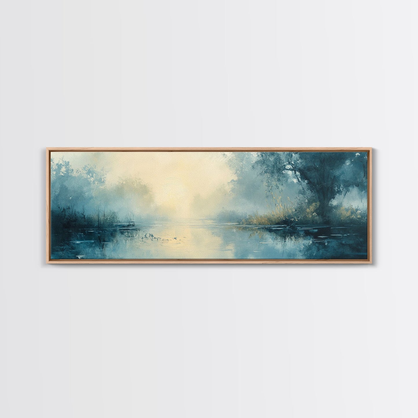 Misty Lake Canvas Print Serene Nature Wall Art, Neutral Forest Landscape, Soft Blue Wall Decor, Minimalist Bedroom Artwork