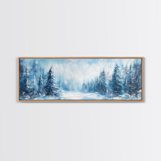 Winter Wonderland Framed Canvas Print, Snowy Forest Wall Art, Christmas Home Decor, Scandinavian Winter Art, Cozy Cabin Wall Art