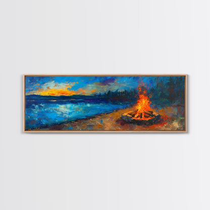 Cozy Campfire Night Painting, Rustic Cabin Decor, Warm Autumn Wall Art, Outdoor Adventure Art, Living Room Wall Art