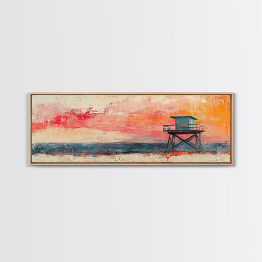 Lifeguard Tower Beach Art, Vibrant Coastal Sunset Painting, Colorful Ocean Wall Decor, Modern Beach House Art, Living Room Wall Art