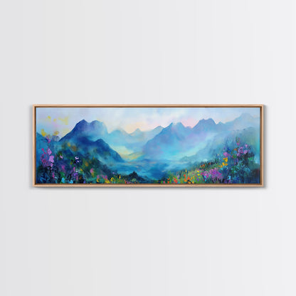 Alpine Sunrise Framed Canvas Print - Misty Mountain Wall Art, Nature Landscape Painting, Warm Toned Home Decor, Living Room Accent