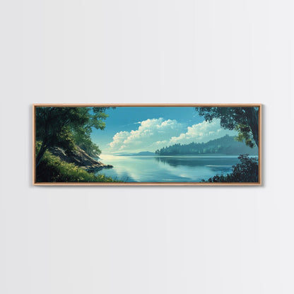 Tranquil Lake Landscape Painting Nature Serenity Wall Art Forest Reflection Artwork Minimalist Modern Home Decor