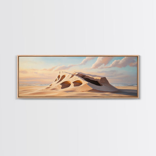 Surreal Beach Sand Formation Canvas Print, Coastal Nature Wall Art, Modern Ocean Landscape Painting, Minimalist Seascape Bedroom Decor