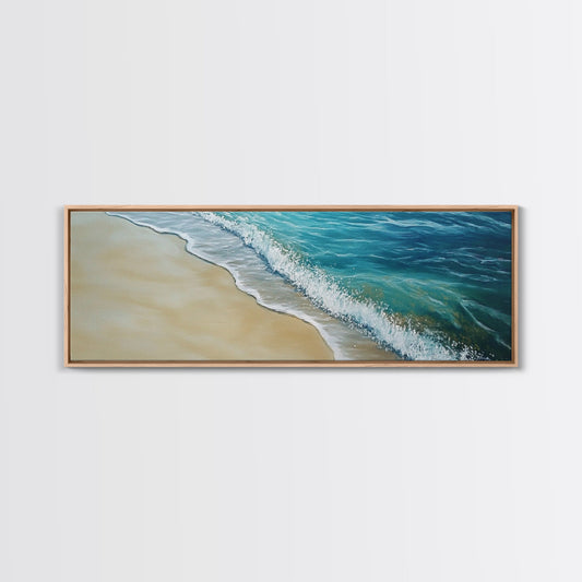 Gentle Ocean Wave Shoreline Canvas Print, Coastal Wall Art, Beach Serenity Painting, Calming Seaside Decor, Zen Living Room Artwork
