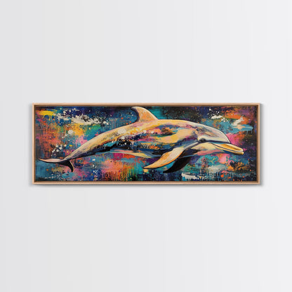 Vibrant Dolphin Art Canvas Print Ocean Wall Art Coastal Decor Colorful Animal Painting Modern Beach House Art Nautical Gift