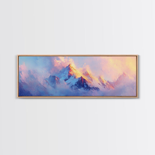 Dreamy Sunset Mountains Canvas Print Ethereal Landscape Art Pastel Sky Snowy Peaks Wall Decor Serene Bedroom Painting