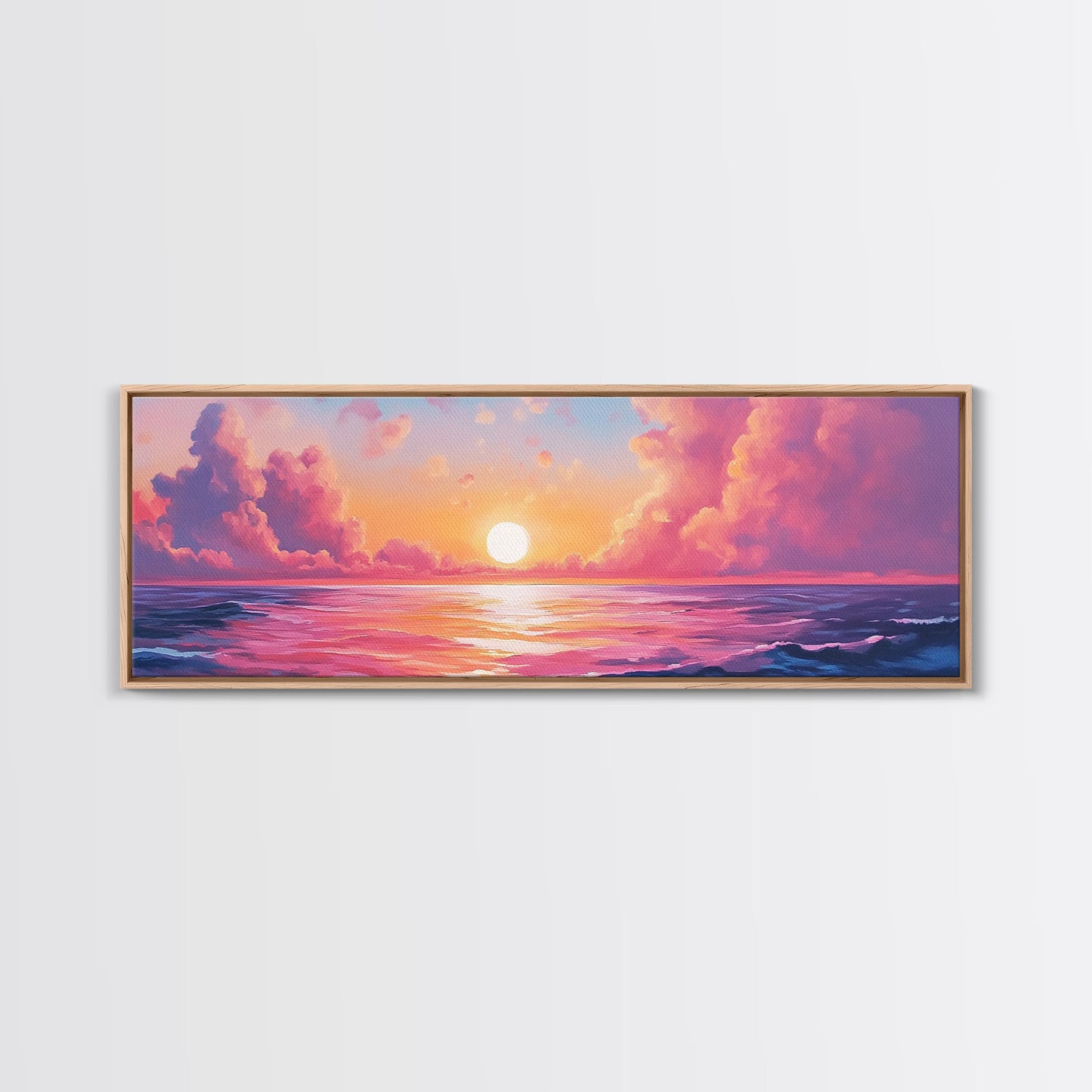 Pink Sunset, Romantic Ocean Painting, Vibrant Seascape Wall Art, Coastal Home Decor, Canvas Print, Dreamy Sky, Bedroom Artwork