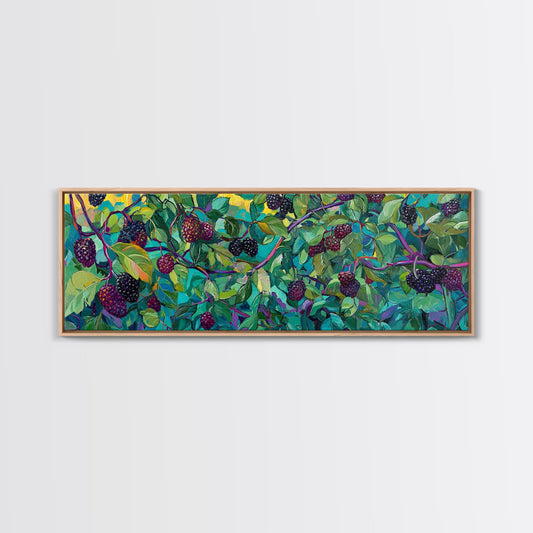 Blackberry Branches, Vibrant Botanical Art, Colorful Nature Painting, Kitchen Wall Art, Fruit Art, Cottagecore Print, Canvas Print