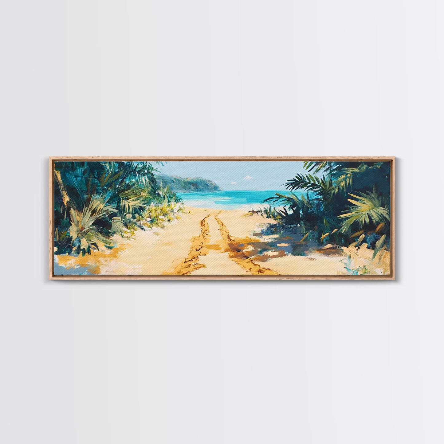 Tropical Beach Path, Palm Tree Art, Ocean Painting, Coastal Wall Decor, Relaxing Retreat Art, Home Print, Framed Canvas Print