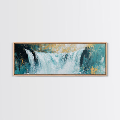 Majestic Waterfall Scene Framed Canvas Print Nature Landscape Painting, Living Room Wall Art, Tranquil River Artwork, Rustic Decor
